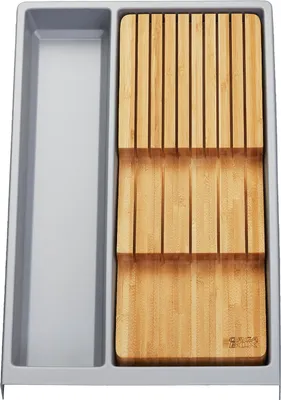 Produktbild von ORGA-BOX Mehrzweckeinsatz SEPARADO silbergrau genarbt 300 x 474 x 51 mm Schubladeneinsatz ab 40cm Schrankbreite + Bambus Messereinsatz für 9 Messer