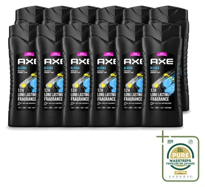 Produktbild von 12 x Axe Alaska 3-in-1 Duschgel - Ozeanluft und Bergamotte - 400 ml - Vorratspackung - 12 Stücke