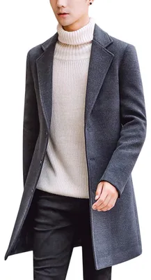 Produktbild von Springrain Herren Wollmischung Erbsenmantel Einreihiger Mantel Warm Winter Trenc
