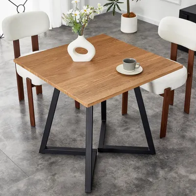 Immagine prodotto di Tavolo da pranzo quadrato 80x80 cm Tavolo da cucina moderno per 4 persone Tavolino da pranzo con struttura in metallo per sala da pranzo Soggiorno Nero e marrone