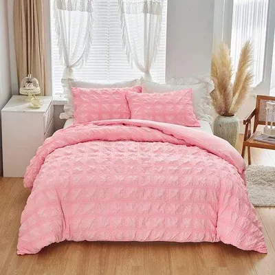 Obrázek produktu pro Bavlněné povlečení Famanu, seersucker, 135 x 200 cm - Růžové, kostkované, moderní, 2dílné
