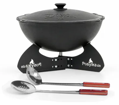 Produktbild von Kasan aus Gusseisen, Aluminiumdeckel, runder Boden, Ø 42,5 cm, 12 l + Ständer + Küchenutensilien
