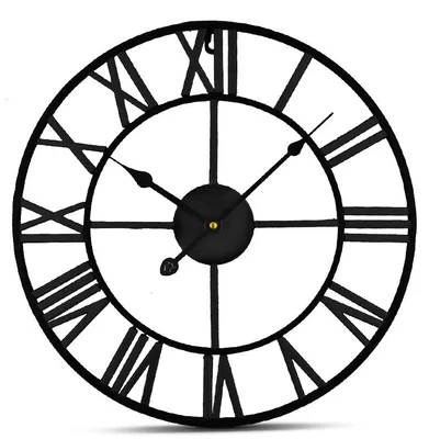 Immagine prodotto di IvoQ Grande Orologio da Parete Nero in Metallo con Numeri Romani - Design Elegante Senza Tempo - 40 cm