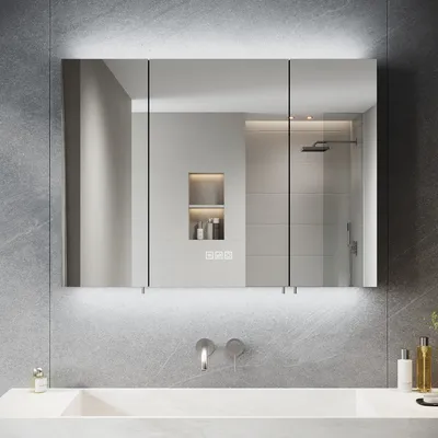 Produktbild von SONNI Dreitüriger Spiegelschrank 90x65x13cm mit Drei-Touch-Schalter Einstellbares Hell und Dunkel Drei Farbtemperaturen mit Antibeschlagfunktion