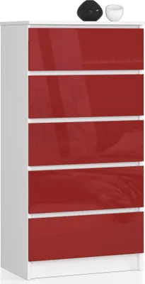 Produktbild von BDW Hochglanz Kommode, 5 Schubladen, Schlafzimmer, 60x121, Weiß-Rot