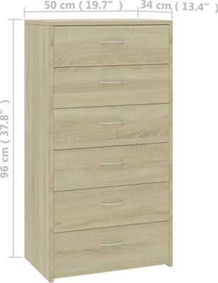 vidaXL Kredens 6 szuflad dąb sonoma 50x34x96 cm Materiał drewnopochodny