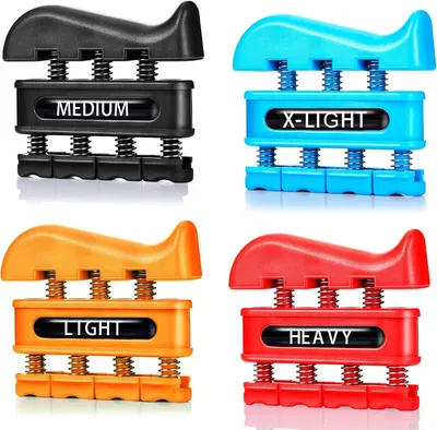 Produktbild von 4 Stück Fingerverstärker, Handtrainer, Federtrainer, Fingerübungswerkzeug für Gitarre, Klettern und Physiotherapie