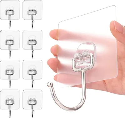 Produktbild von 8 Stück 15kg (Max) Selbstklebend Haken Extra Stark, Große Klebehaken Transparent Haken Selbstklebend Wandhaken Selbstklebend für Küche Bad Wand