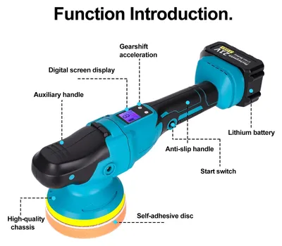 Produktbild von Autopoliermaschine - Kabellose elektrische Poliermaschine - 6 Geschwindigkeiten - Digitales Display - Für Makita 18-V-Akku - 2 Akkus