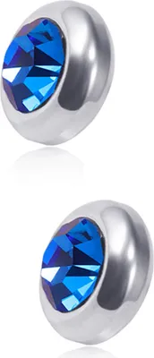 Produktbild von 1 Paar Ohrstecker, nicht durchdringend, magnetisch, Edelstahl, rund, mit farbigem Strassstein, eingebettet, für Herren und Damen, Ohrringe, Modeschmuck-Königsblau