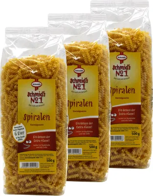 Produktbild von Schmid’s No.1 Spiralen 3×500 g – Premium-Teigwaren aus Hartweizengrieß & Ei