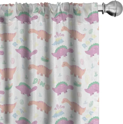Produktbild von ABAKUHAUS Dino Vorhänge, Gardinen, Roar Effect T-Rex Vulkan Blätter Dinosaurier-Eier und Pflanzen Artikel Cartoon Wiederholung, 2 Stück 75 x 245 cm, Mehrfarbig