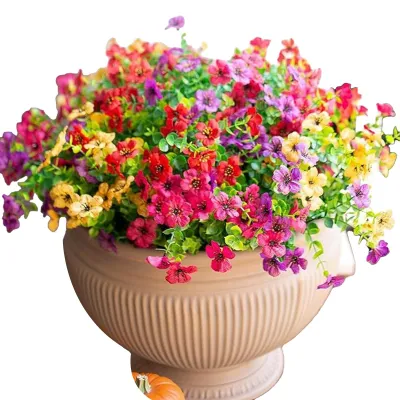 Produktbild von 12 künstliche Blumenbündel für den Außenbereich, mehrfarbige Prunkwinde mit Eukalyptus, UV-beständige Kunstseidenblumen für Frühling und Sommer, ideal für Pflanzgefäße, Veranda, Terrasse und Garten.