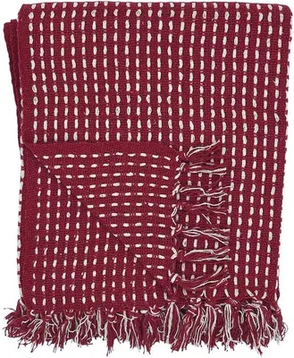 Produktbild von Unyqoos® Gewebte Wohndecke – 100% Baumwolle, 125 x 150 cm, Rot – Handgewebtes Plaid mit Fransen, Boho-Streifen, Sofa- & Bettüberwurf