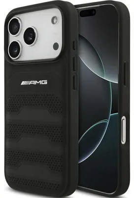 Produktbild von Handyhülle für iPhone 18 Pro / 17 Pro, Mercedes AMG Leather Debossed Lines Logo, Schwarz