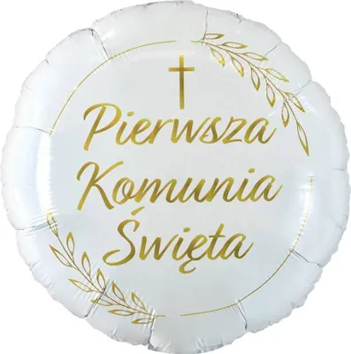Zdjęcie produktu dla Balon foliowy Pierwsza Komunia Święta (kłosy), okrągły 18" FG-OKSK