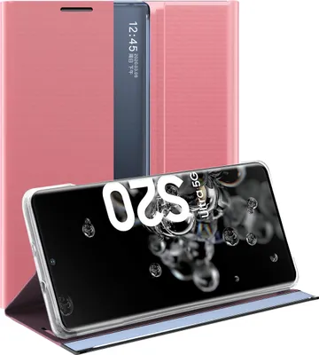 Produktbild von Galaxy S20 Ultra Hülle, LaimTop Slim Flip Leder Smart View Window Klappetui Schutzhülle mit Standfunktion für Samsung Galaxy S20 Ultra Rosa