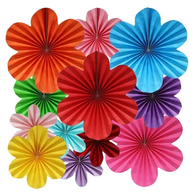 Immagine prodotto di Set da 12 ventagli di carta a forma di fiori, colorati, ideali per decorazioni, ghirlande da appendere, matrimoni, feste in giardino, carnevali