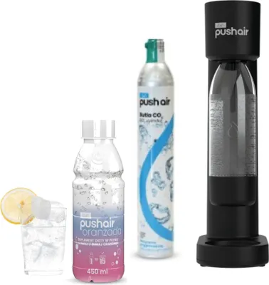 PUSHAIR Dafi saturator wody czarny + nabój CO2 + butelka 0,7 l + syrop biała pomarańczada 450 ml