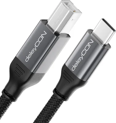 Produktbild von deleyCON 2m USB C Druckerkabel (für Drucker, Scanner, MIDI) USB-C auf USB-B Kabel Geflochten + Metallstecker für Epson HP Samsung Canon Brother iPhone 16 15 Notebook Tablet PC MacBook