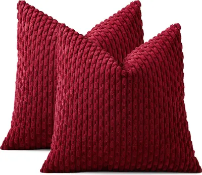 Produktbild von 2er Set Kordsamt Kissenbezüge, Dekorativ Zierkissenbezüge Weich Kissenbezug Dekokissen Sofakissen Boho Deko Bezug Kissenhülle für Sofa Schlafzimmer Wohnzimmer (Weinrot, 40x40 cm)