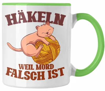 Produktbild von Lustige Strick Häkel-Tasse  Geschenk Stricken Häkeln (Grün)