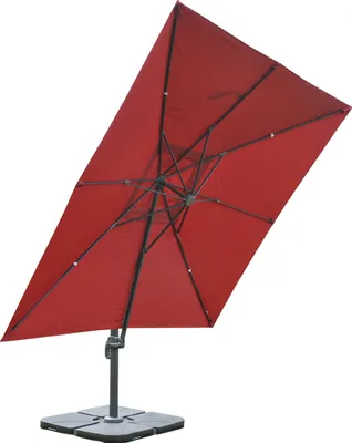 Zdjęcie produktu dla Parasol wspornikowy HWC-A96, parasol cateringowy, 3x3m (Ø4,24m) poliester/aluminium 23kg ~ bordowy ze stojakiem, obrotowy