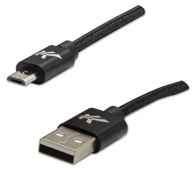 Obrázek produktu pro Logo USB kabel (2.0) USB A samec - microUSB samec 1m černý 480 Mb/s, 5V/2A nylonové opletení, h