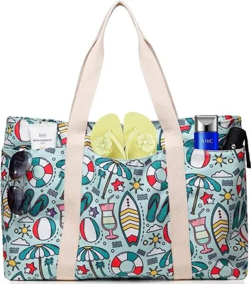 Image de Sac cabas Unyqoos® avec fermeture éclair – grand sac fourre-tout en toile pour femmes, sac à bandoulière 55 x 36 x 20 cm, plusieurs compartiments