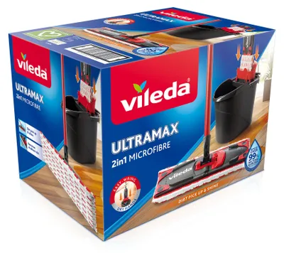 Produktbild von Vileda Ultramax Mop Set, Trocken&Nass, Schwarz, Rot, Box, 1,8 kg