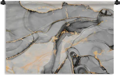 Produktbild von MuchoWow® Wandteppich Wandbehang Marmor - Gold - Grau 150x100 cm Tapisserie Dekoration Wandtuch - Waschbar - Tapisserien - Wand-Decke
