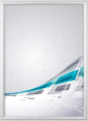 A digital abstract graphic with a wave-like pattern of geometric shapes in teal, gray, and white, set against a textured light gray background, framed by a silver border.