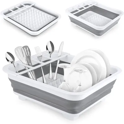 Produktbild von PolkaHome® Abtropfgestell für Spüle, Silikon-Abtropfständer, Platzsparend, Faltbar, für Küche, Geschirrabtropfer, Grau