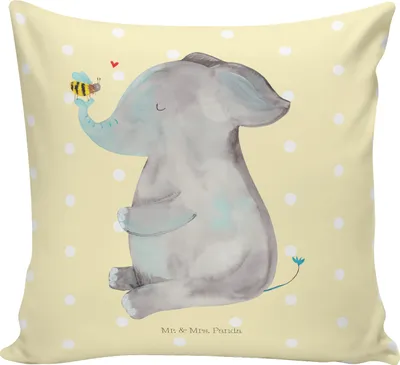Produktbild von Mr. & Mrs. Panda Dekokissen Elefant Biene - Gelb Pastell - Geschenk, Hochzeitsgeschenk, Liebe, Gute Laune, Kissen 40x40, Sofakissen, Polster, kuschelkissen, bedruckt