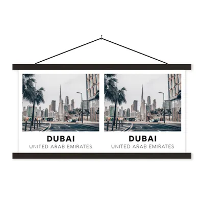Produktbild von MuchoWow® Textilposter Dubai - Straße - Skyline 60x30 cm mit schwarzem Rahmen - Textilien