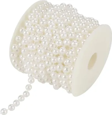 Produktbild von 8mm Baumwollkordel Kunstperlen Perlenkette Girlande Blumen Hochzeitsdekoration DIY Bastelperlenband (Weiß) - 10m/Rolle