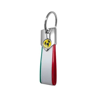 Immagine prodotto di Portachiavi Abarth, tricolore carbonio con logo Abarth Scorpione giallo