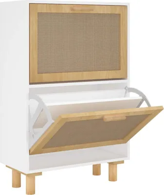 Produktbild von vidaXL Schuhschrank Weiß 52x25x80 cm Holzwerkstoff & Rattan Natur