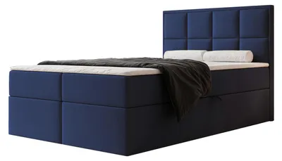 Produktbild von Boxspringbett TIOLI 120x200 Paneel-Optik Bettkasten Bonellmatratze Marineblau