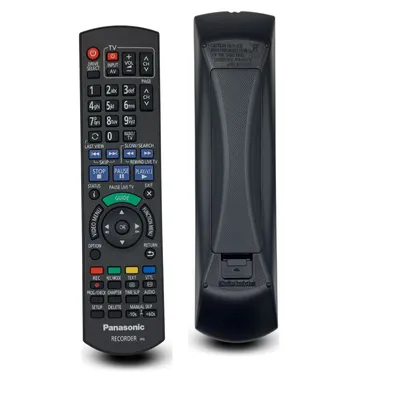 A front and back view of a Panasonic remote control.