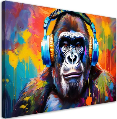 Produktbild von Leinwandbild Bunter Affe mit Kopfhörern 60x40 Feeby Bunt bild für die wand bereit zum aufhängen