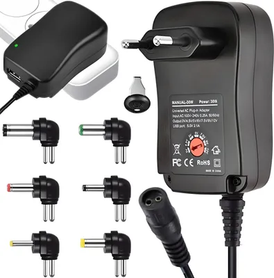 Produktbild von Universal Netzteil Ladegerät Steckernetzteil mit 7 Adapter Stecker 3V-12V 3A 3000mA AC DC 30W Aufsätze Ladekabel Netzgerät Notebook Laptop Retoo