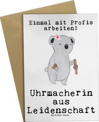 Produktbild von Mr. & Mrs. Panda Grußkarte Uhrmacherin Leidenschaft - Weiß - Geschenk, Grußkarten, hochzeitskarten, glückwunschkarten, weihnachtskarten, einladungskarten