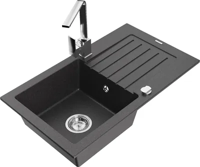 Produktbild von Mexen Pablo 1 Becken-Granitspüle mit Abtropffläche und Mischbatterie Rita, Schwarz gesprenkelt- 6510-76-670300-00