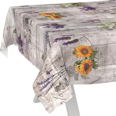 Produktbild von Tischdecke wasserabweisend abwaschbar Grau 200x140cm Shabby Chic Provence Lavendel Wachstuch Gartentischdecke