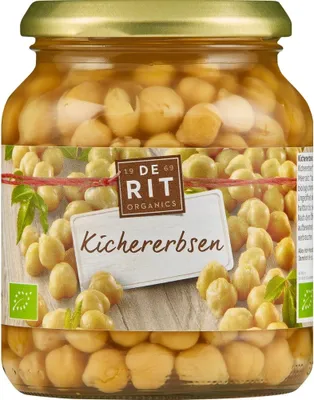 Produktbild von De Rit Kichererbsen, 360 g, Kichererbsen, Wasser, Meersalz, 127 kcal, 532 kJ, 2,7 g, 0,3 g