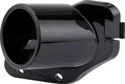 A black plastic dust extraction nozzle for a circular saw.