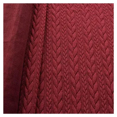 Produktbild von Jacquard Strick Jersey Stoff Meterware mit Zopfmuster in Weinrot