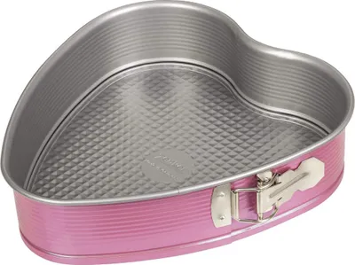 Produktbild von Zenker creative studio Herzspringform, Backform mit Flachboden, herzförmige Kuchenform mit Antihaftbeschichtung, kreatives Backen (Farbe: rosa, silber)