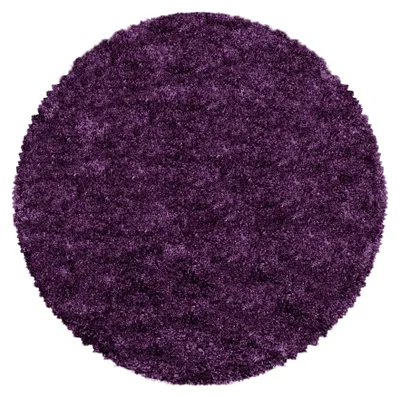 Image de Tapis pour salon, à poils longs, violet, 200x200 cm, rond, unie - En polyester